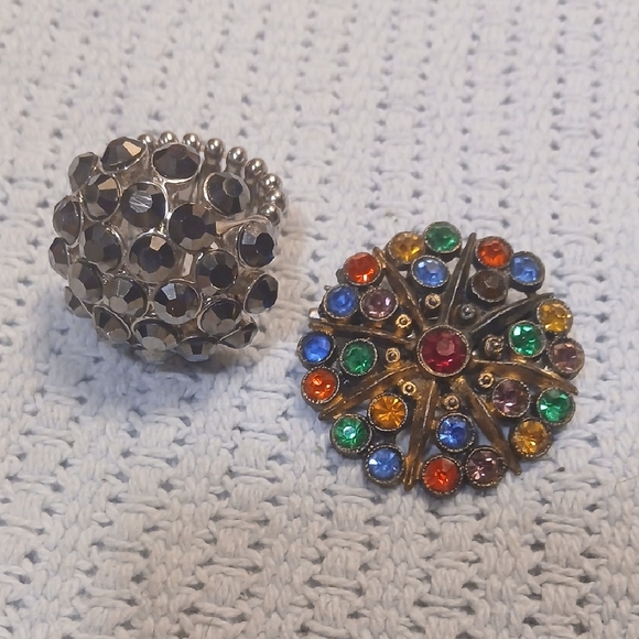 Jewelry - Colorful Vintage Gemstone Brooch and Black Gem Ring Set